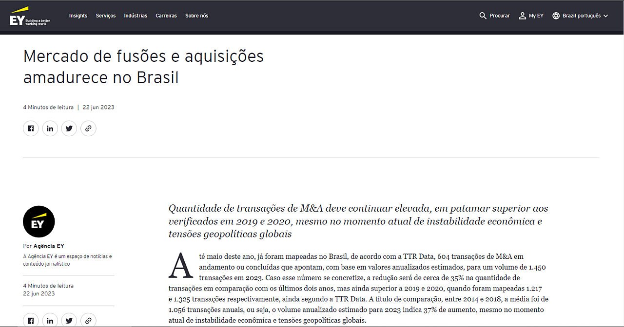 Mercado de fuses e aquisies amadurece no Brasil